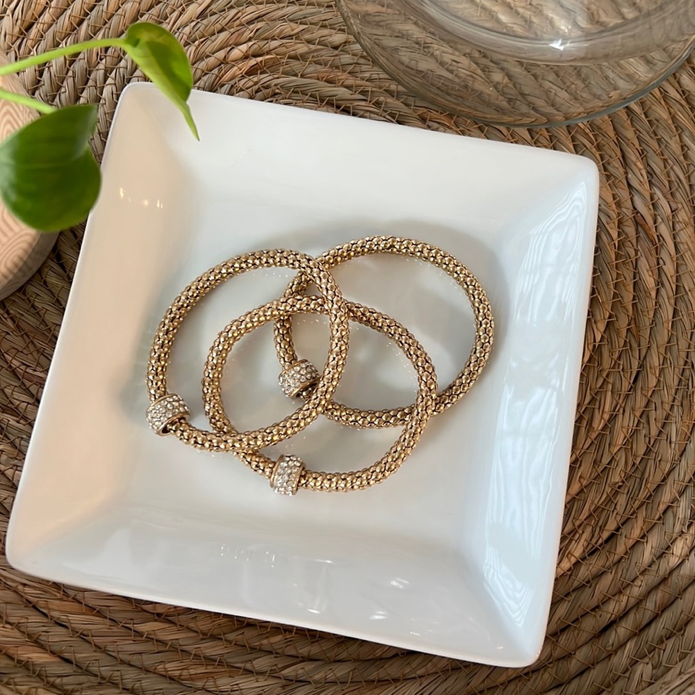 Set of 3 Gold + Pave Bangles